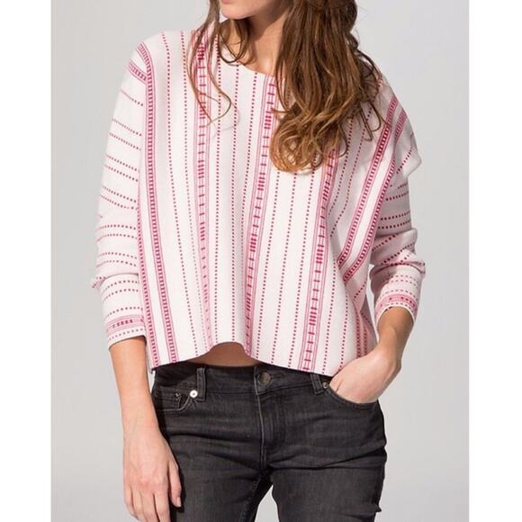 Maje Mauve Dot Striped Oversized Boxy Sweater Cream Pink 2 M - Picture 1 of 10